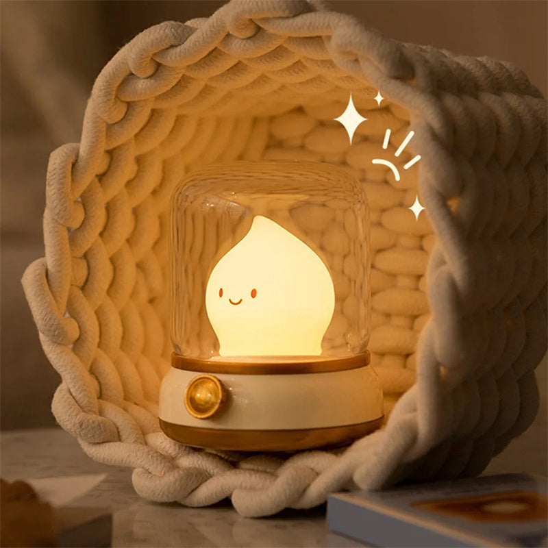 Retro Small Night Lamp Bedroom Mini Desktop LED Cute Night Lamp Creative USB Rechargeable Portable Cartoon Table Lamp For Coffee Bar Hotel Bedroom Home Decor - Nyaabs