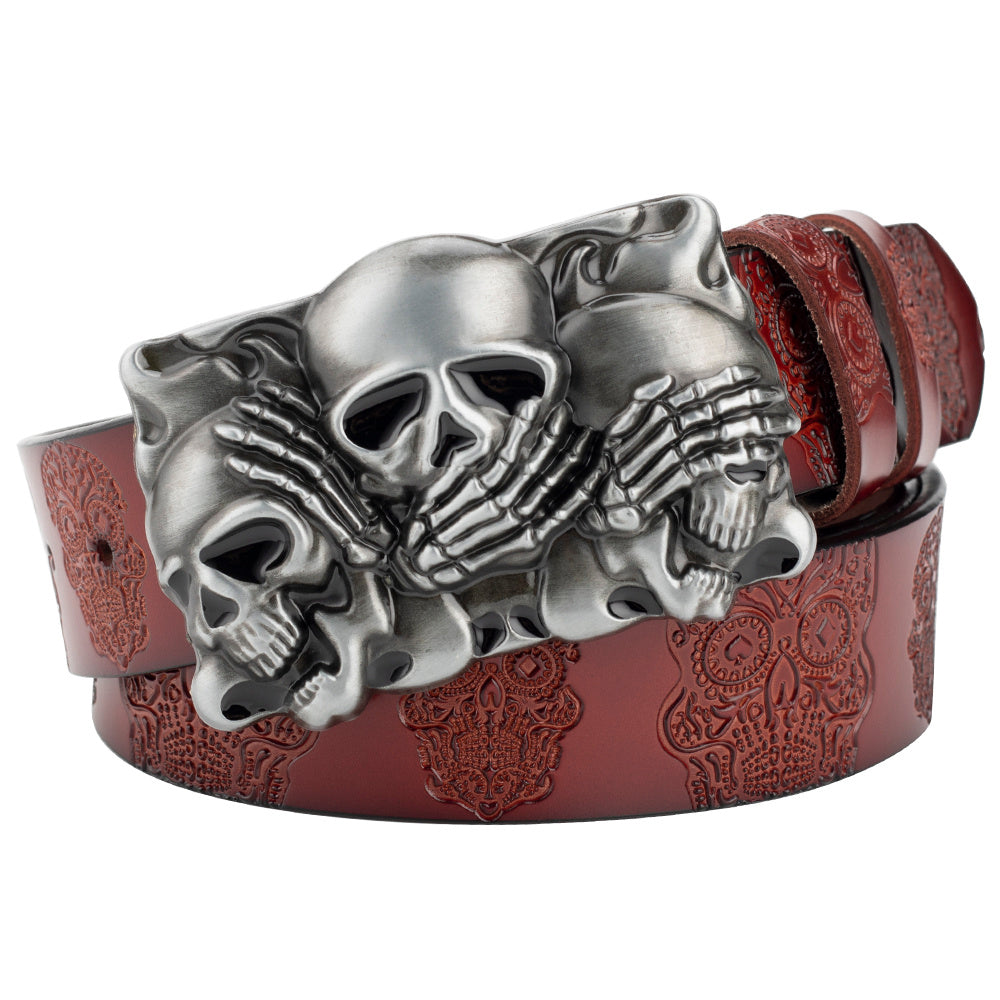 Skull Head Embossed With Two-story Bull's Head Belt - Nyaabs