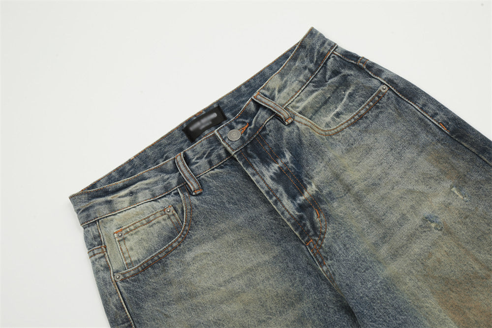 Waste Soil Punk Make Old Ripped Denim Dirty Pants Men - Nyaabs