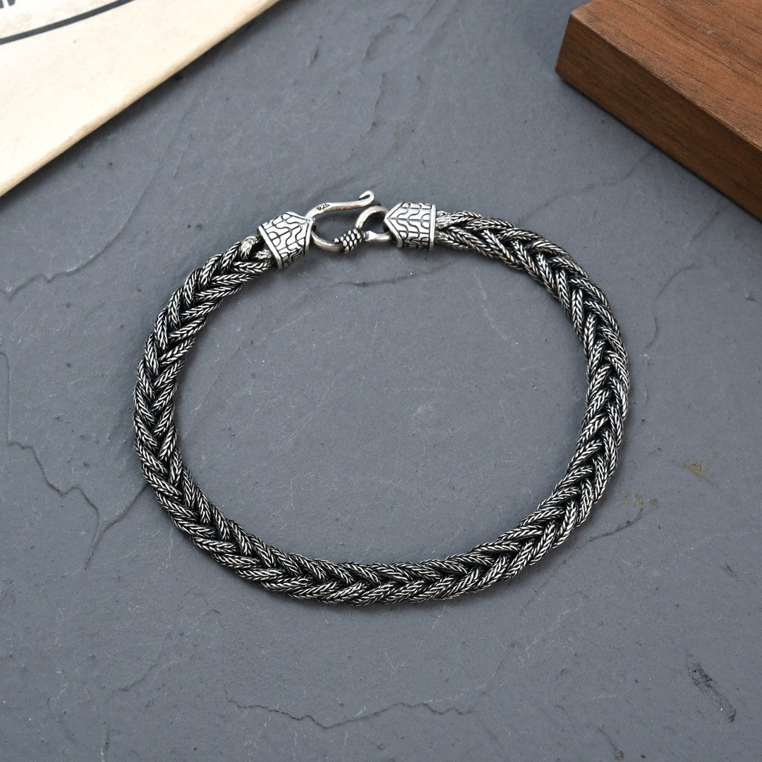 New 925 Silver Hand Weaving Bracelet Men - Nyaabs