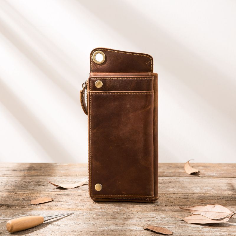 Genuine Leather Large Capacity Zipper Phone Bag - Nyaabs