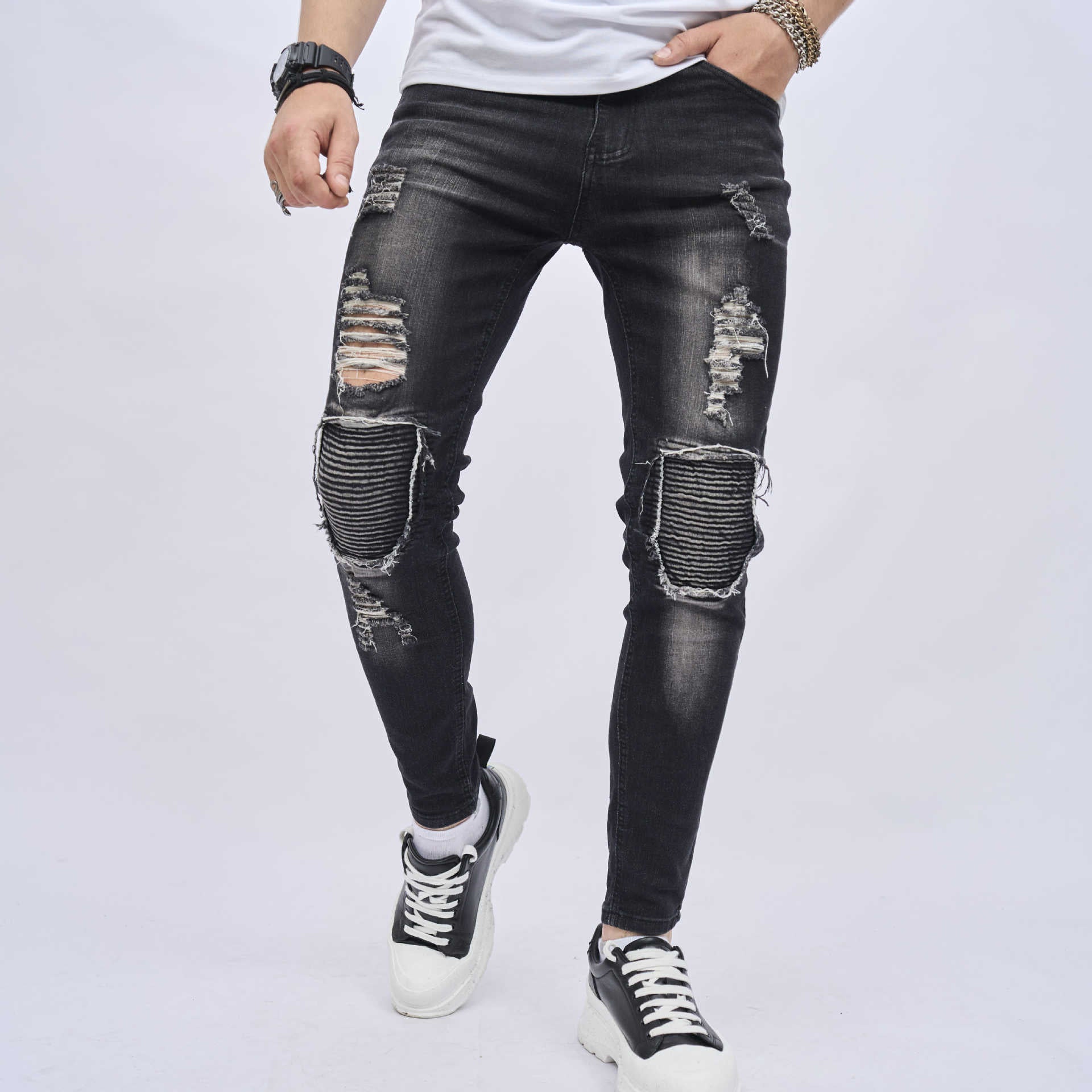 Men's Ripped Slim Stretch Jeans - Nyaabs