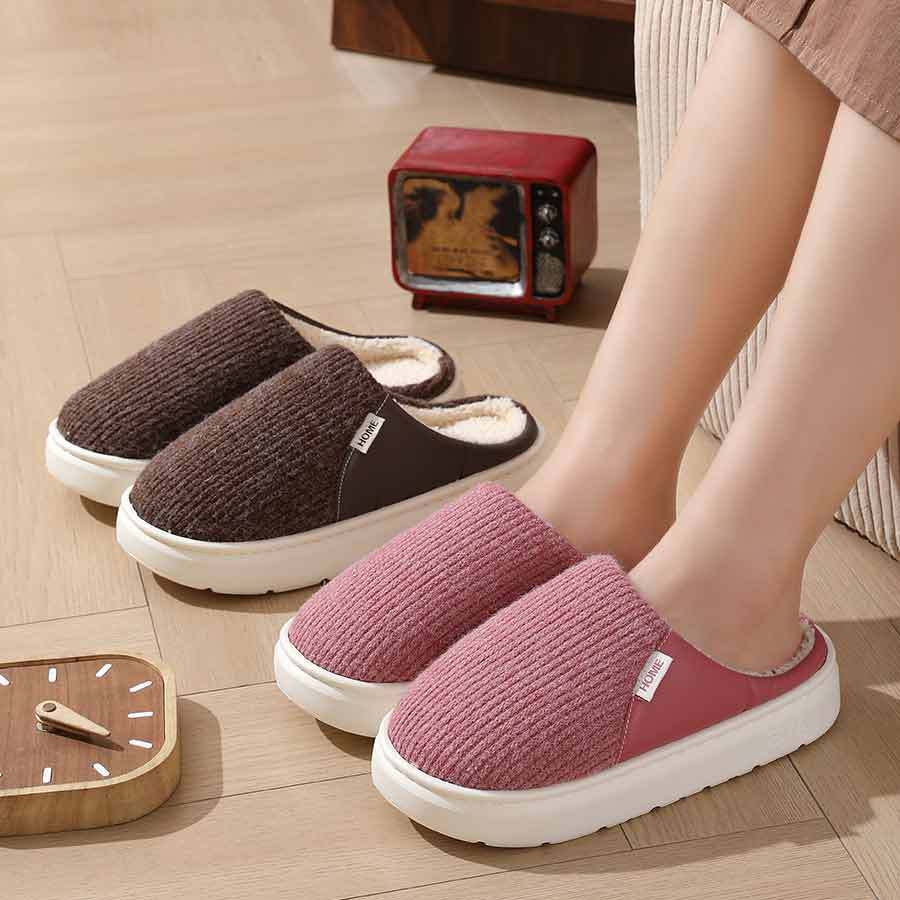 Winter Warm Plush Home Slippers Lightweight Thick Bottom Silent Non-slip Floor Bedroom Slippers Couple House Shoes Women Men - Nyaabs