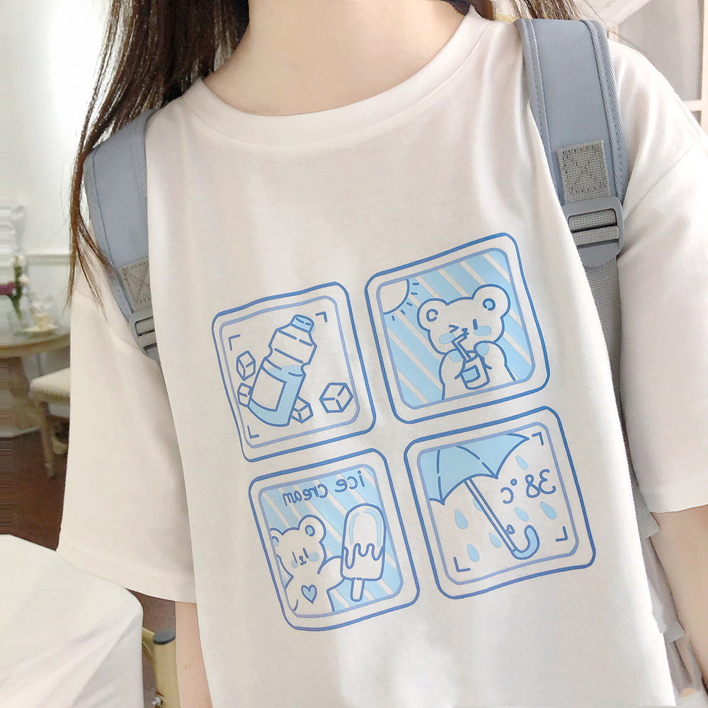 Women's Cotton Print White T-Shirt Short Sleeve - Nyaabs