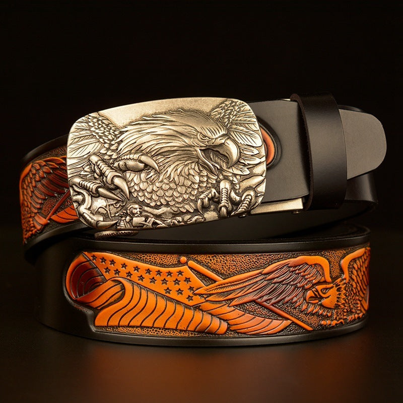 Fashion Temperament Eagle Head Automatic Buckle Men's Belt - Nyaabs