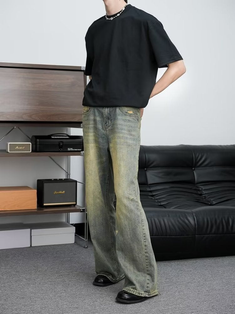 Loose All-match American Retro Distressed Wide-leg Jeans For Men - Nyaabs