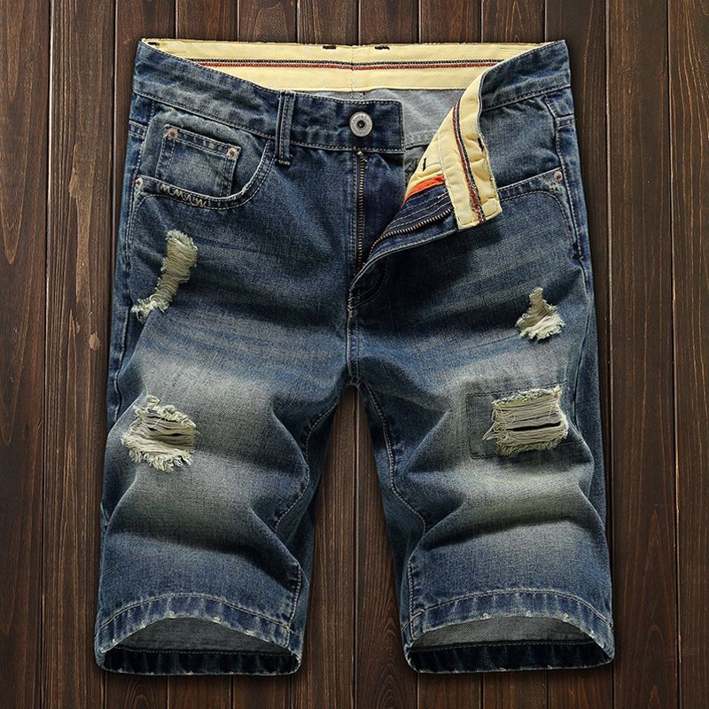 Men's Five-point Ripped Denim Shorts - Nyaabs