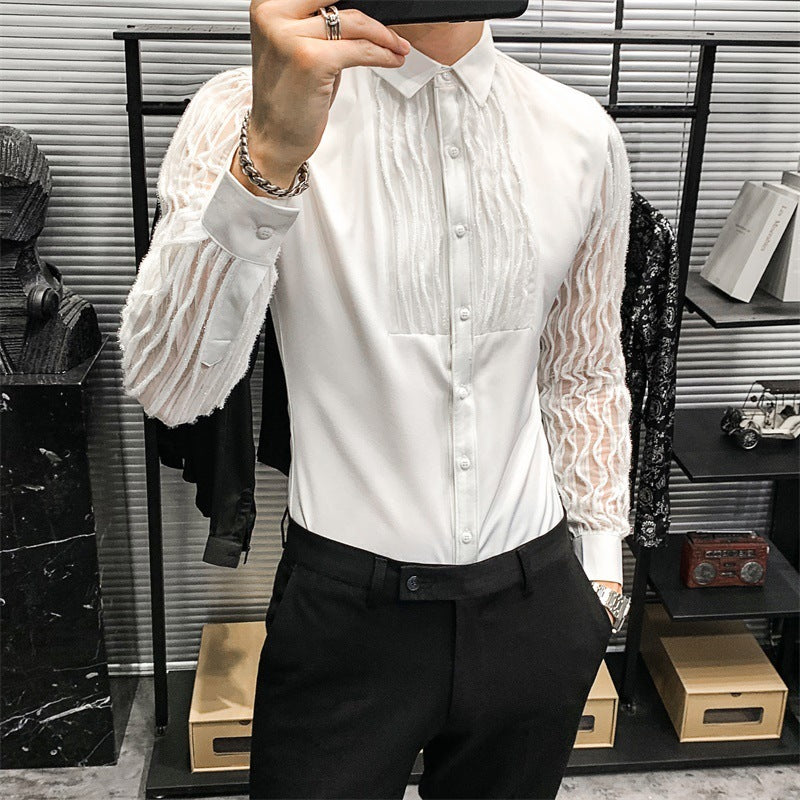 Hollow Lace Stitching Korean Style Slim Shirt My Store