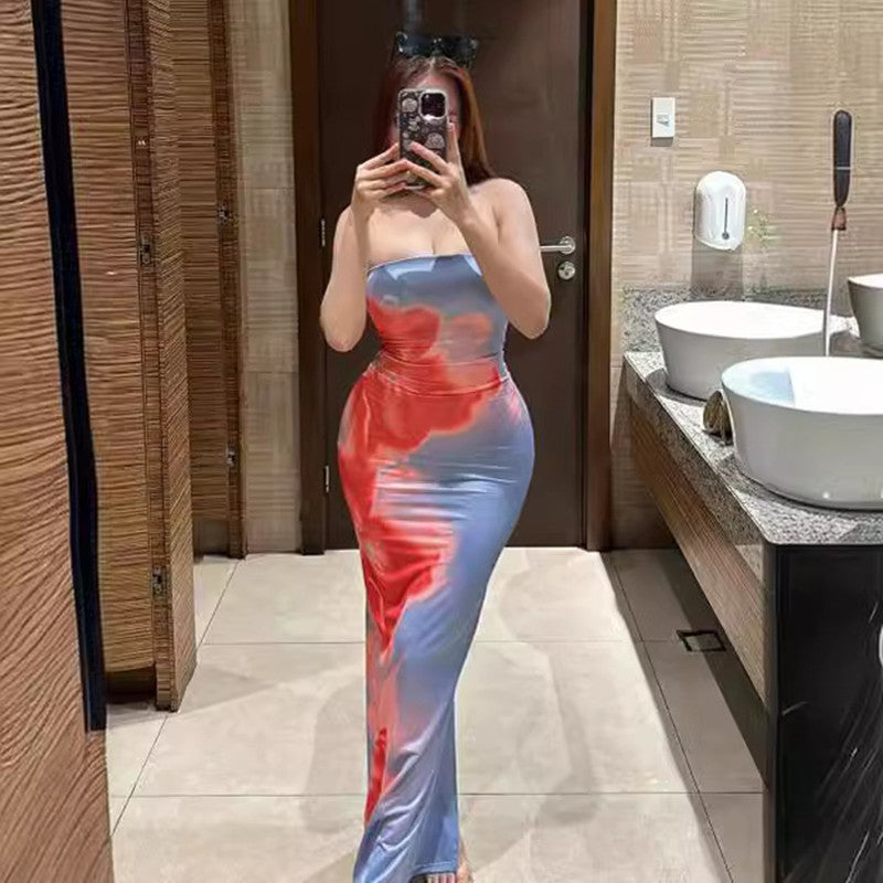 Slim Slit Tube Long Dress Summer Sexy Pint Party Beach Dresses Women's Clothing - Nyaabs