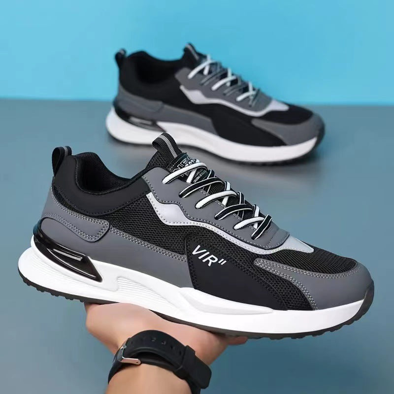 Men's Color Block Mesh Shoes Fashion Casual Lace-up Sneakers Outdoor Breathable Running Sports Shoes - Nyaabs