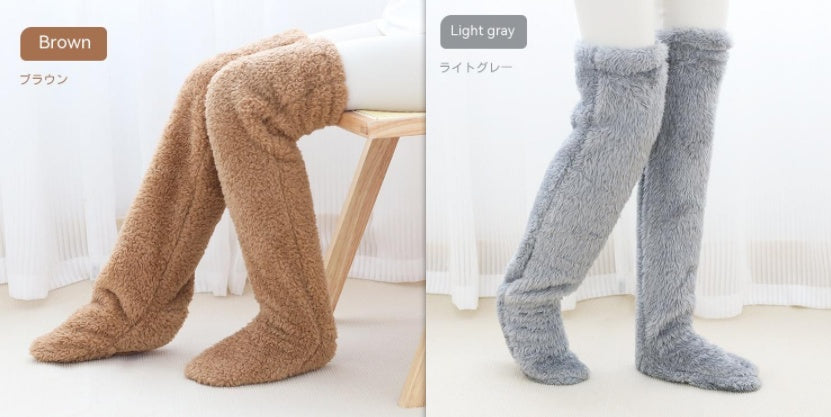 Over Knee High Fuzzy Long Socks Winter Warm Cold Leg Knee Joint Cold-proof Stockings Home Floor Sleeping Socks - Nyaabs