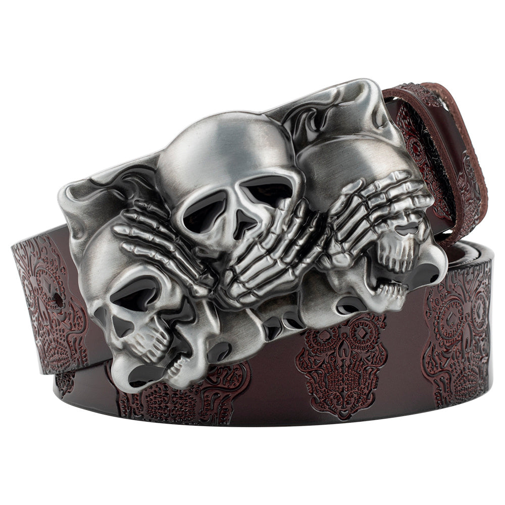 Skull Head Embossed With Two-story Bull's Head Belt - Nyaabs