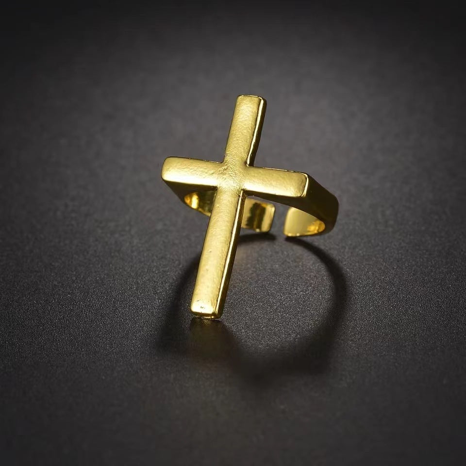 Black Cross Ring Men Punk Ring - Nyaabs