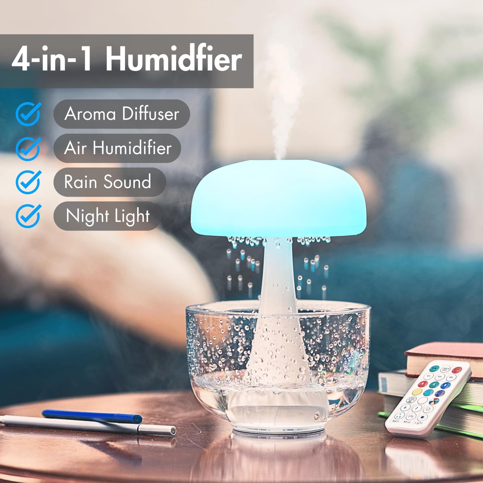 Jellyfish Raindrop Humidifier Ultrasonic Atomization Seven-color Ambience Light Cloud Rain Aroma Diffuser Home Decor - Nyaabs