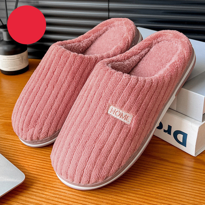 Solid Color Simple Cotton Slippers Winter Non-slip Home Warm Plush Slippers Household Indoor Couple Women's House Shoes - Nyaabs