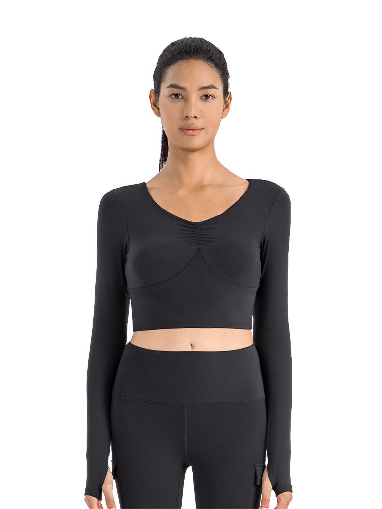 Sports Long Sleeve Slim-fit Yoga Wear With Chest Pad - Nyaabs