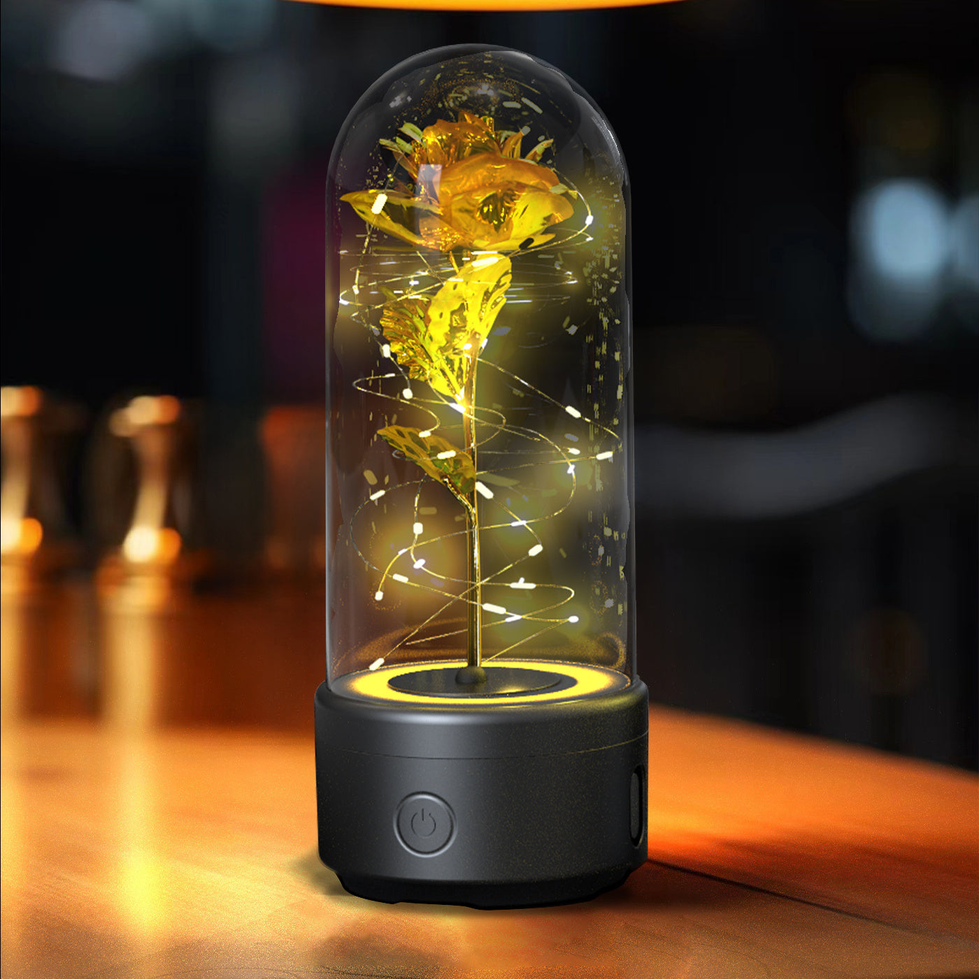 Creative 2 In 1 Rose Flowers LED Light And Bluetooth Speaker Valentine's Day Gift Rose Luminous Night Light Ornament In Glass Cover - Nyaabs