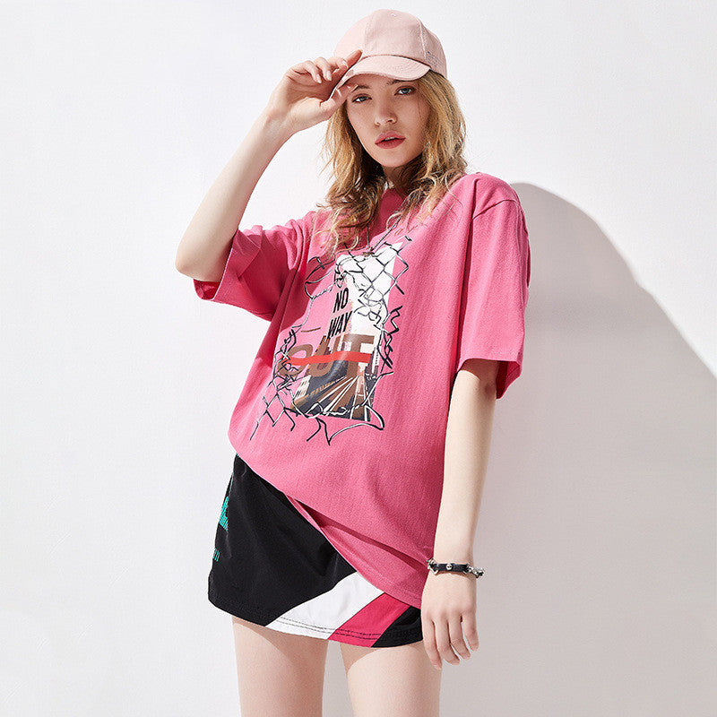 Printed Short Sleeve T-shirt Loose Casual European And American Cotton Top - Nyaabs