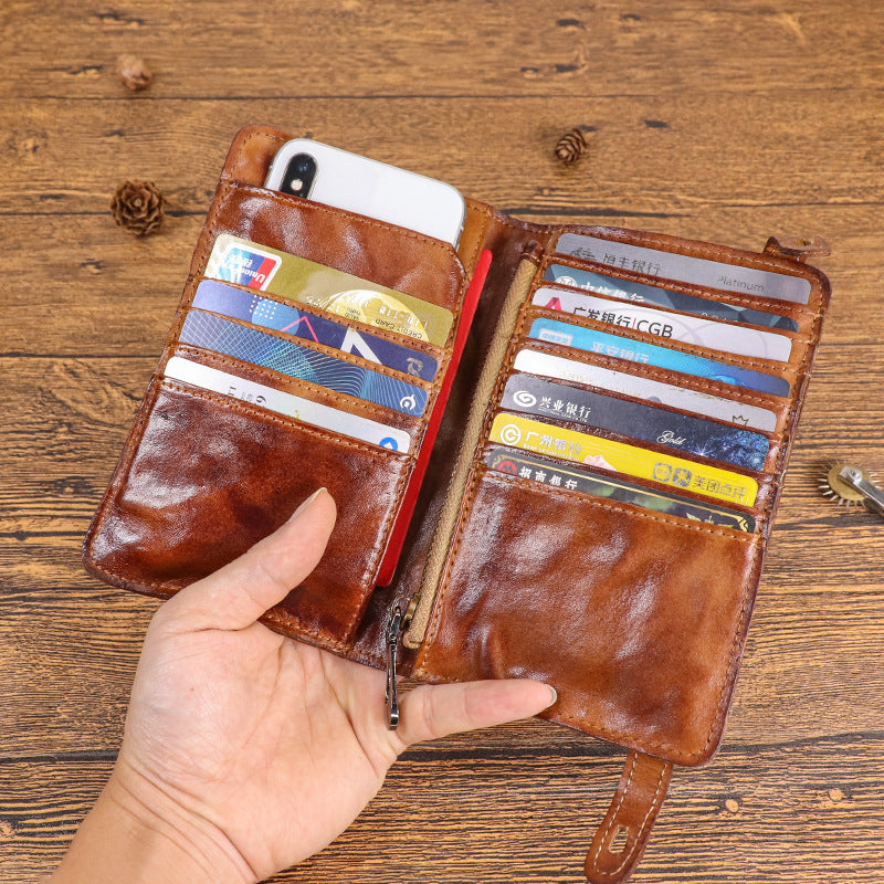 New Top Layer Cow Leather Hand-painted Old Long Wallet Man - Nyaabs