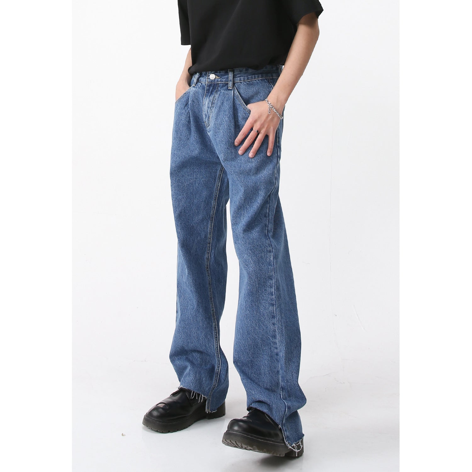 Simple Retro Casual Jeans Irregular - Nyaabs