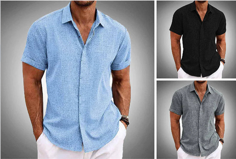 Men's Solid Color Loose Linen Short-sleeved T-shirt - Nyaabs