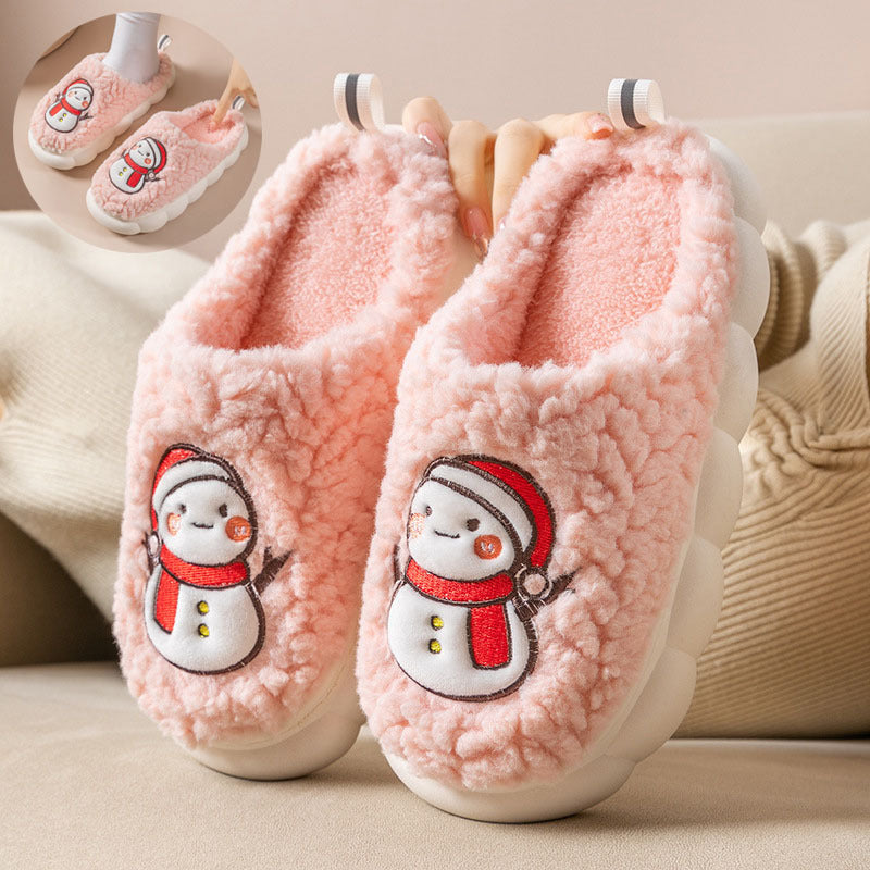 Cute Snowman Slippers Winter Indoor Household Warm Plush Thick-Soled Anti-slip Couple Home Slipper Soft Floor Bedroom House Shoes - Nyaabs