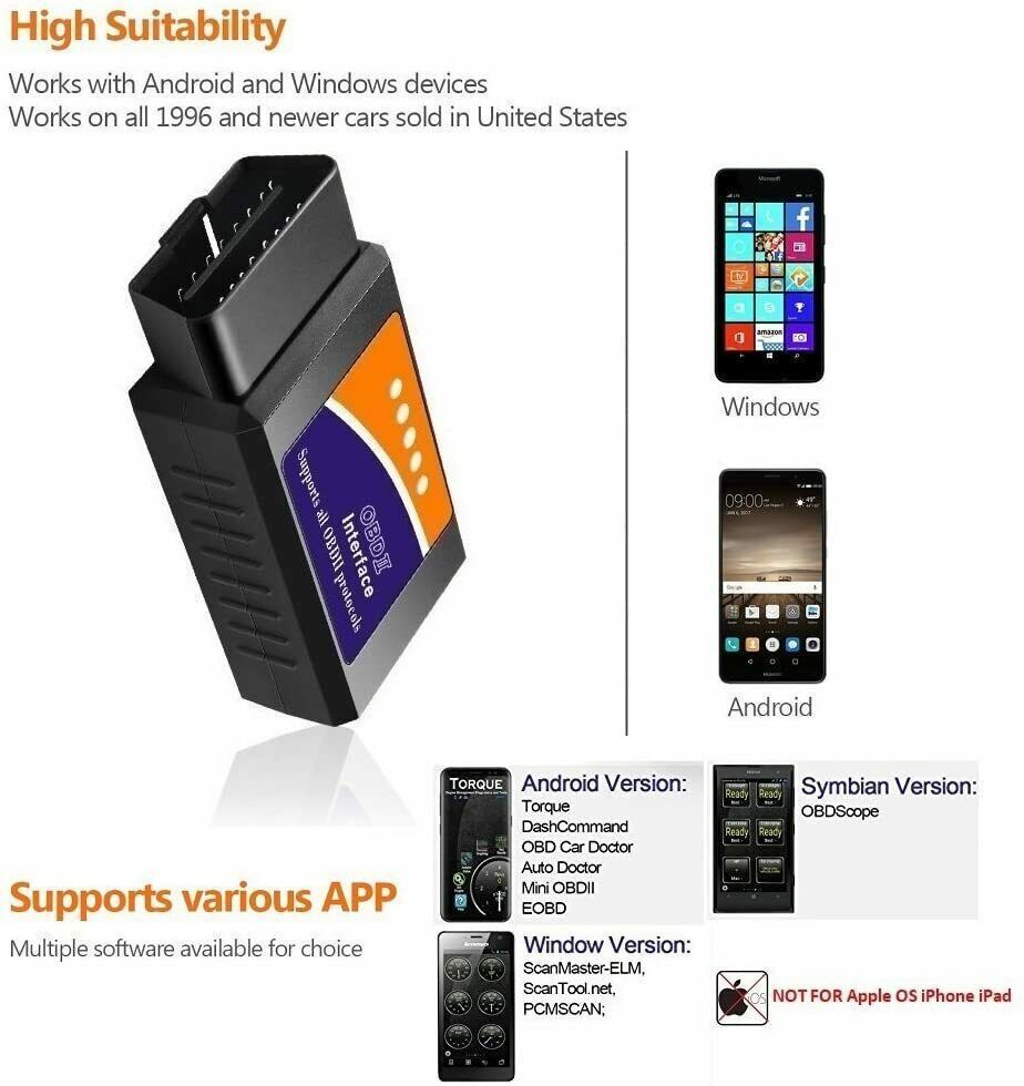 Bluetooth OBD2 OBDII Car Diagnostic Scanner Tool Check Engine Fault Code Reader - Nyaabs