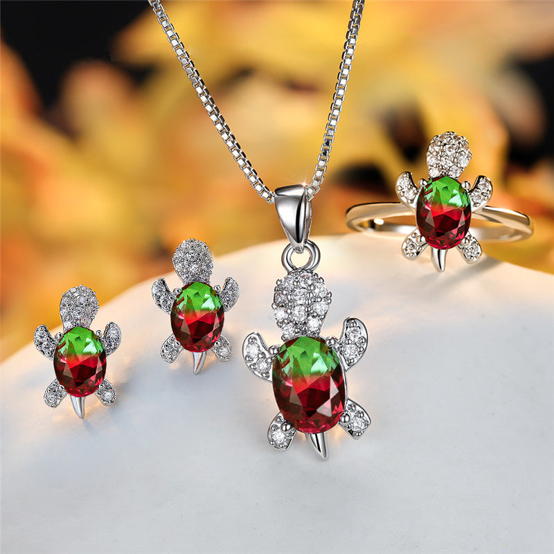 Fashion Oval Zircon Pendant Turtle Shape Necklaces With Rainbow Stone Multicolor Animal Necklace Jewelry For Woman And Children - Nyaabs