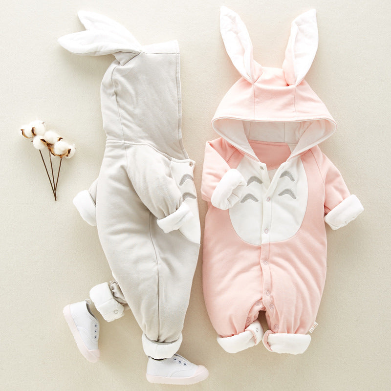 The new cotton padded cotton baby romper thickened chinchilla hooded cotton baby Onesies newborn go climbing clothes - Nyaabs