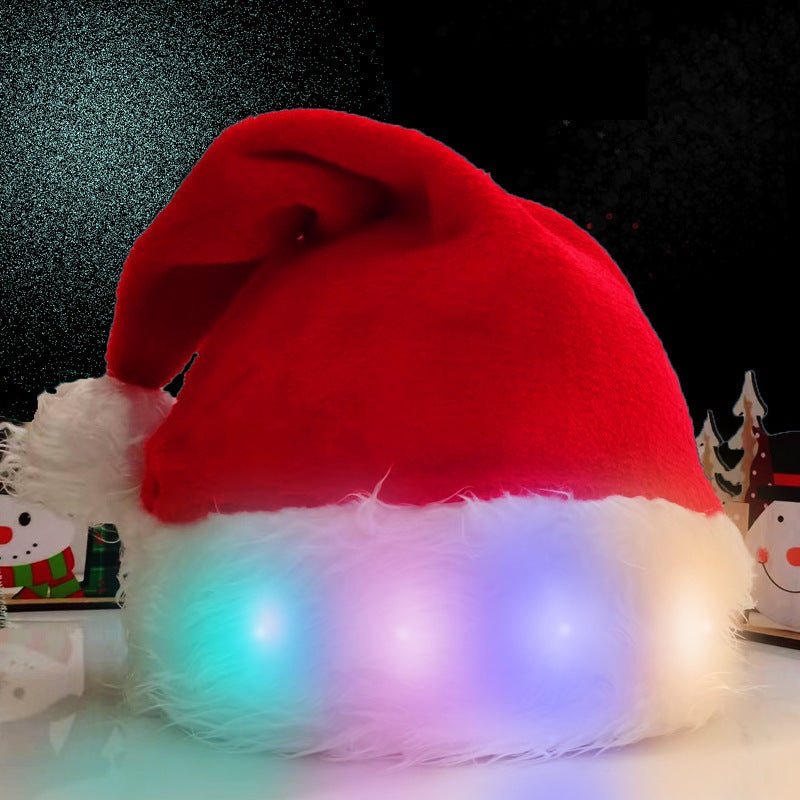 Christmas Hat LED Light Plush Children's Adult Christmas Decorations Christmas Supplies Luminous Santa Hat Home Decoracion - Nyaabs