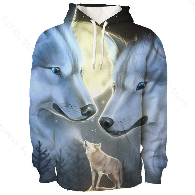 Animal 3d Wolf Pattern Hoodie Men And Women Sports Casual Wear - Nyaabs