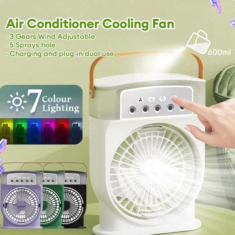 Portable USB Air Conditioner Cooling Fan With 5 Sprays 7 Color Light 600ML Water Tank Spray Mist Air Cooler Humidifiers - Nyaabs