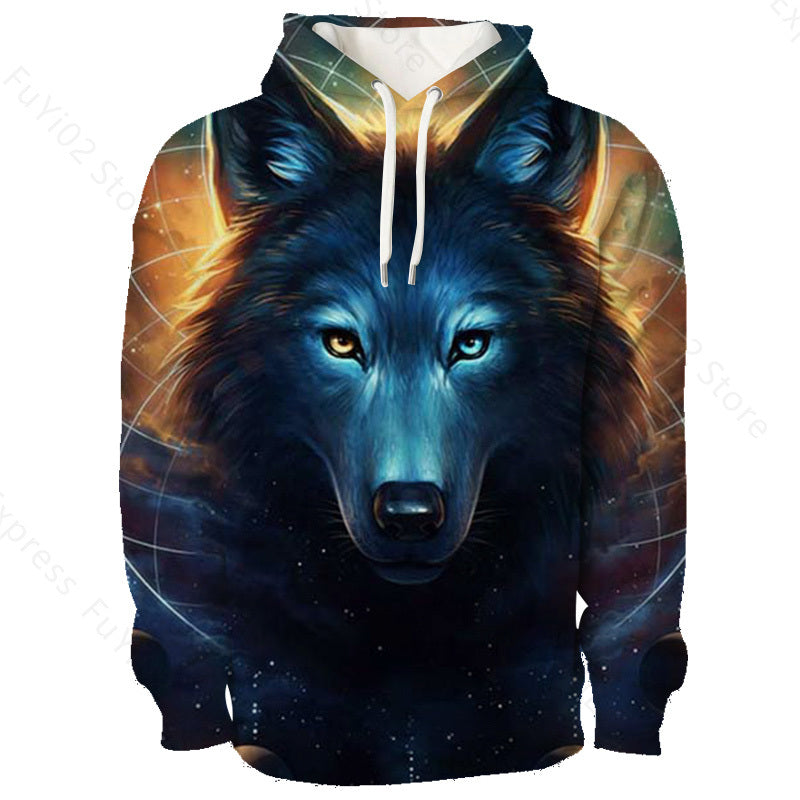 Animal 3d Wolf Pattern Hoodie Men And Women Sports Casual Wear - Nyaabs