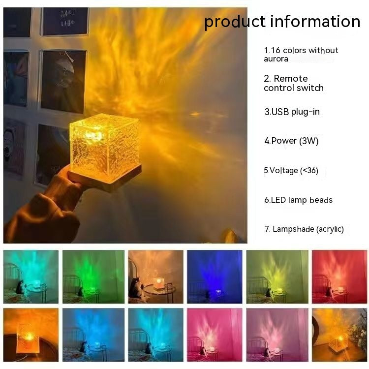 16 Colors LED Water Ripple Ambient Night Light USB Rotating Projection Crystal Table Lamp RGB Dimmable Home Decoration - Nyaabs