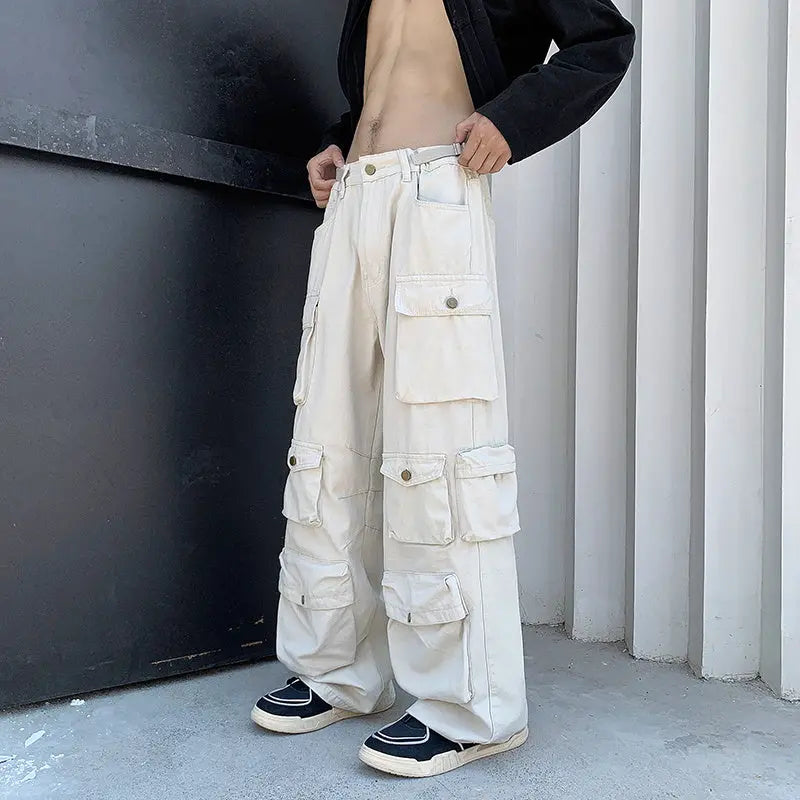 Multi-pocket Overalls Men's Niche Tide Brand Wide Leg Trousers - Nyaabs