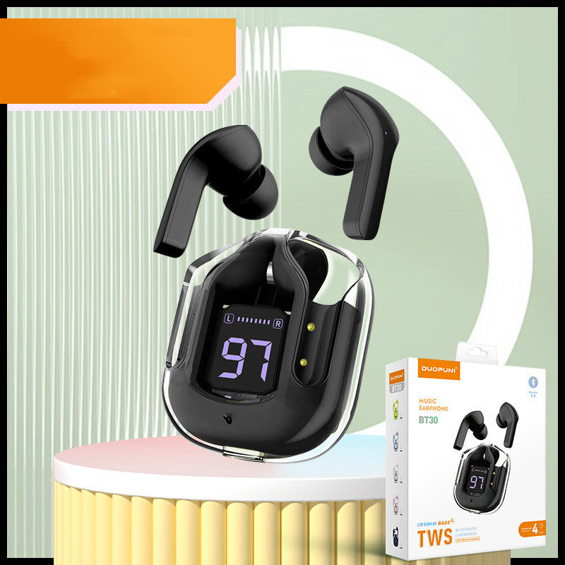 New Mini Transparent Wireless Bluetooth Headset Digital Display ENC Noise Reduction True Wireless Sports Music - Nyaabs