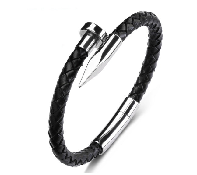 Men Genuine Leather Bullet Nail Bracelet - Nyaabs