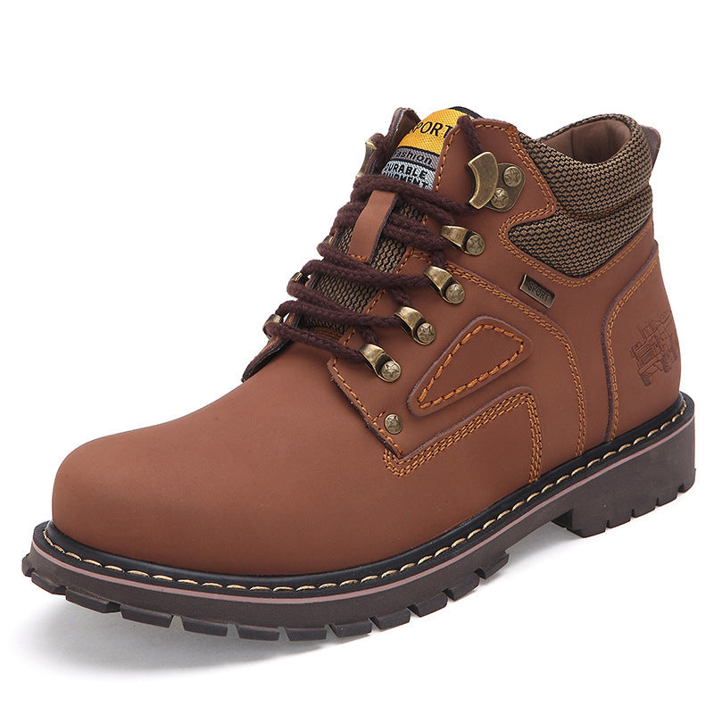 First Layer Cowhide High-Top Short Boots Plus Cotton Tooling Boots Casual Men's Shoes - Nyaabs