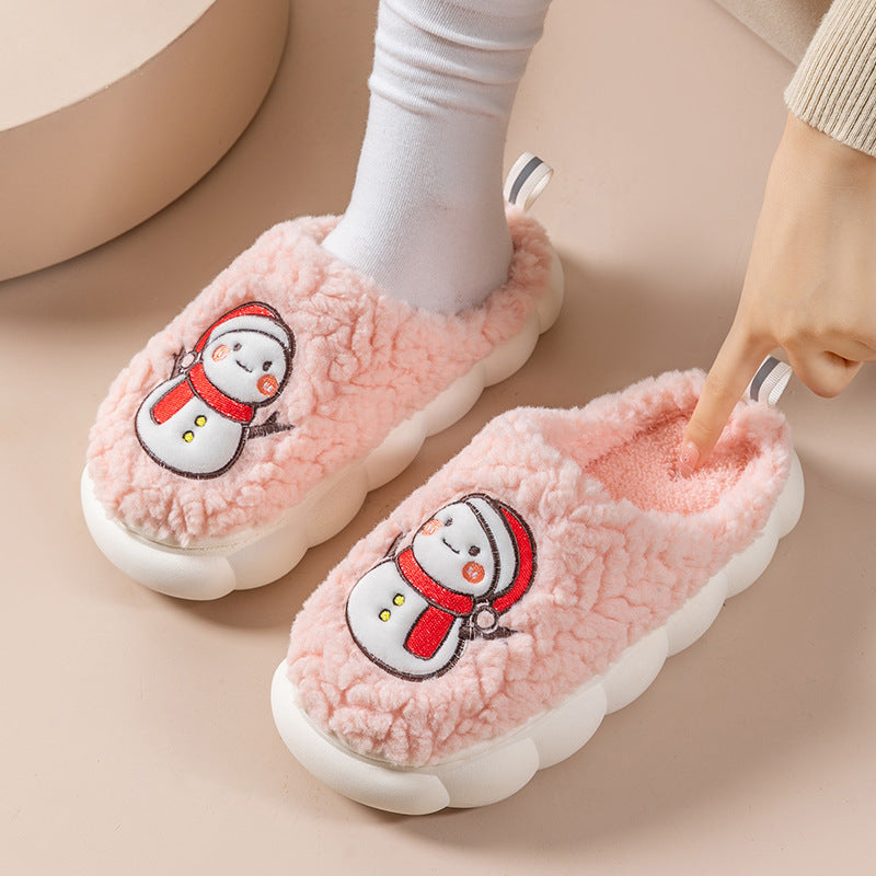 Cute Snowman Slippers Winter Indoor Household Warm Plush Thick-Soled Anti-slip Couple Home Slipper Soft Floor Bedroom House Shoes - Nyaabs