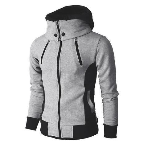 Men's Zip UP Hooded Jacket Fake Two Piece Sports Cardigan Casual Slim Sweatshirt Jacket - Nyaabs