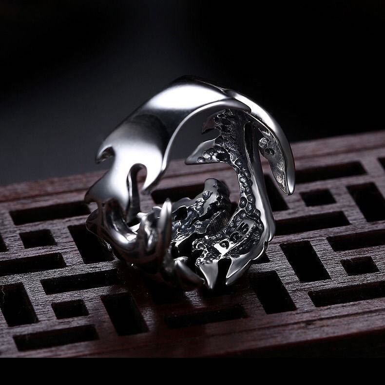 Flame Dragon Silver Ring Men - Nyaabs