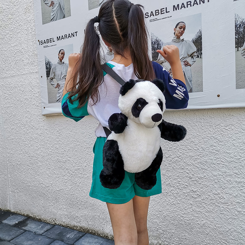 Cute Panda Small Backpack Fashion Boys And Girls Cartoon Plush Bag - Nyaabs