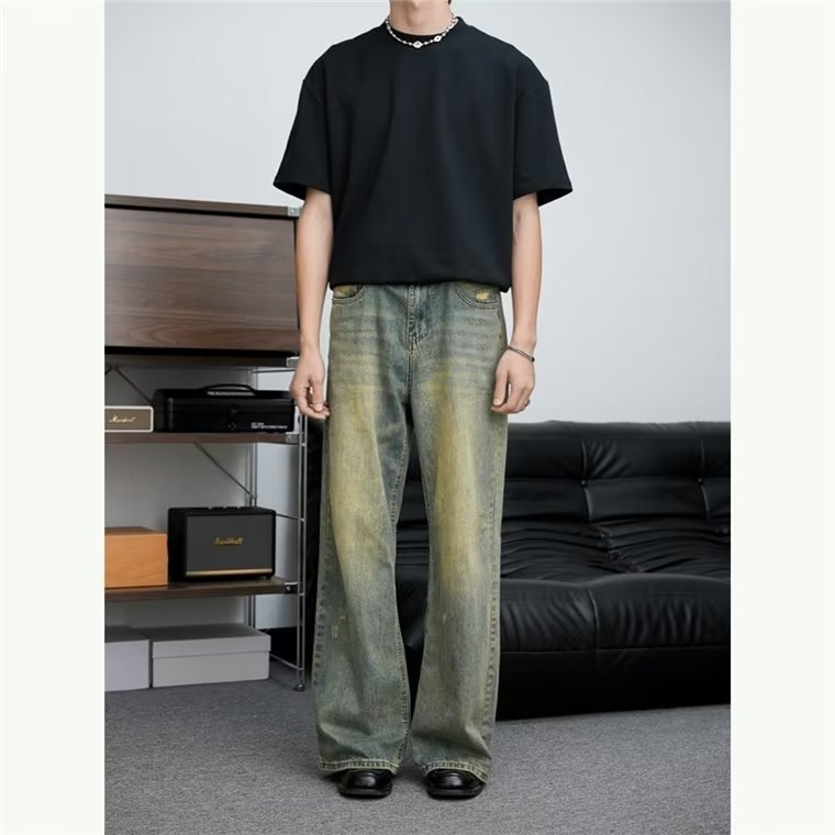 Loose All-match American Retro Distressed Wide-leg Jeans For Men - Nyaabs