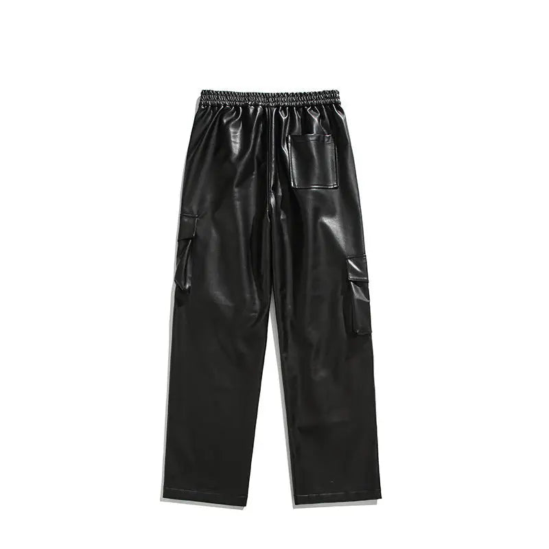 Men's Loose Straight Casual American Retro Street PU Leather Pants - Nyaabs