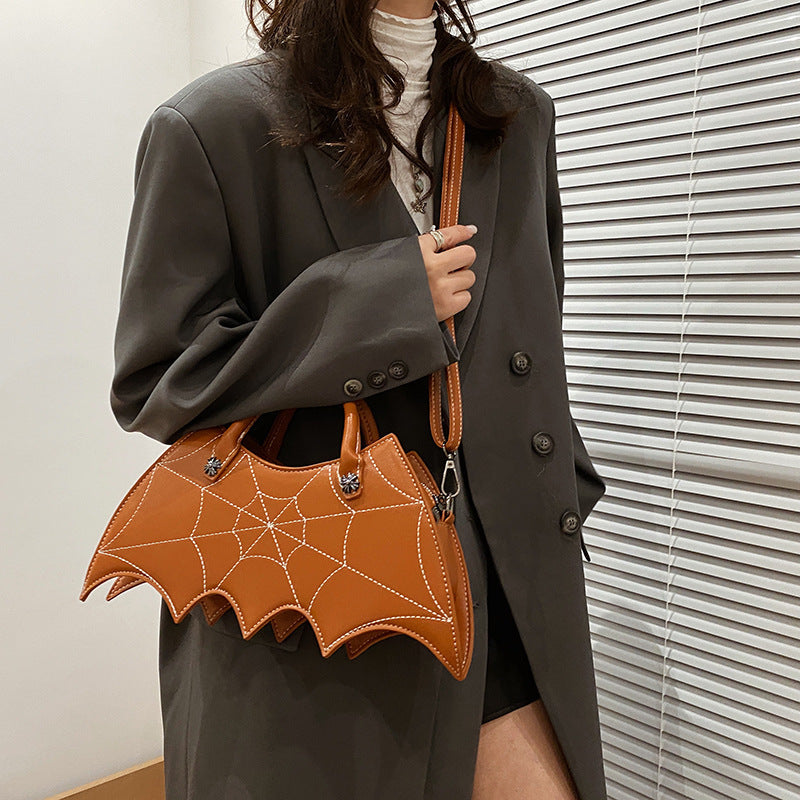 Halloween Spider Web Shape Shoulder Bags Personality Batgirl Tide Pu Handbags Fashoin Messenger Crossbody Bag - Nyaabs