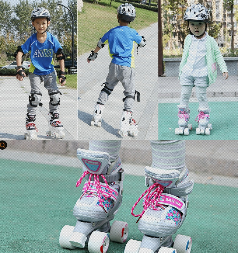 Children's Double-row Four-wheel Roller Skate Protective Gear Set - Nyaabs