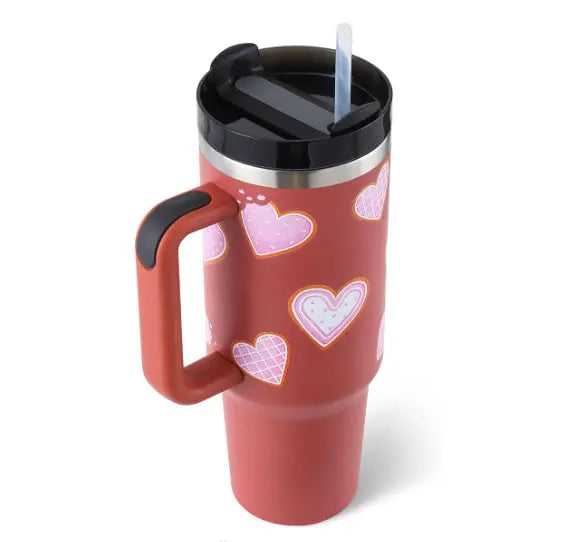 40 Oz Tumbler With Handle Straw Insulated, Stainless Steel Spill Proof Vacuum Coffee Cup Tumbler With Lid Tapered Mug Gifts For Valentine Lover Suitable For Car Gym Office Travel - Nyaabs