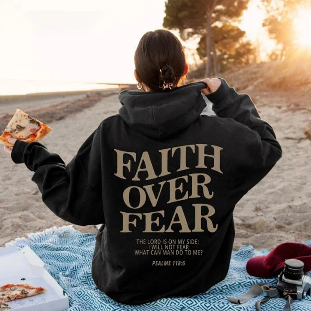 Faith Over Fear Christian Hoodie Christian Sweatshirt Jesus Hoodie Trendy Hoodie Bible Verse Shirt Unisex Aesthetic Clothes - Nyaabs