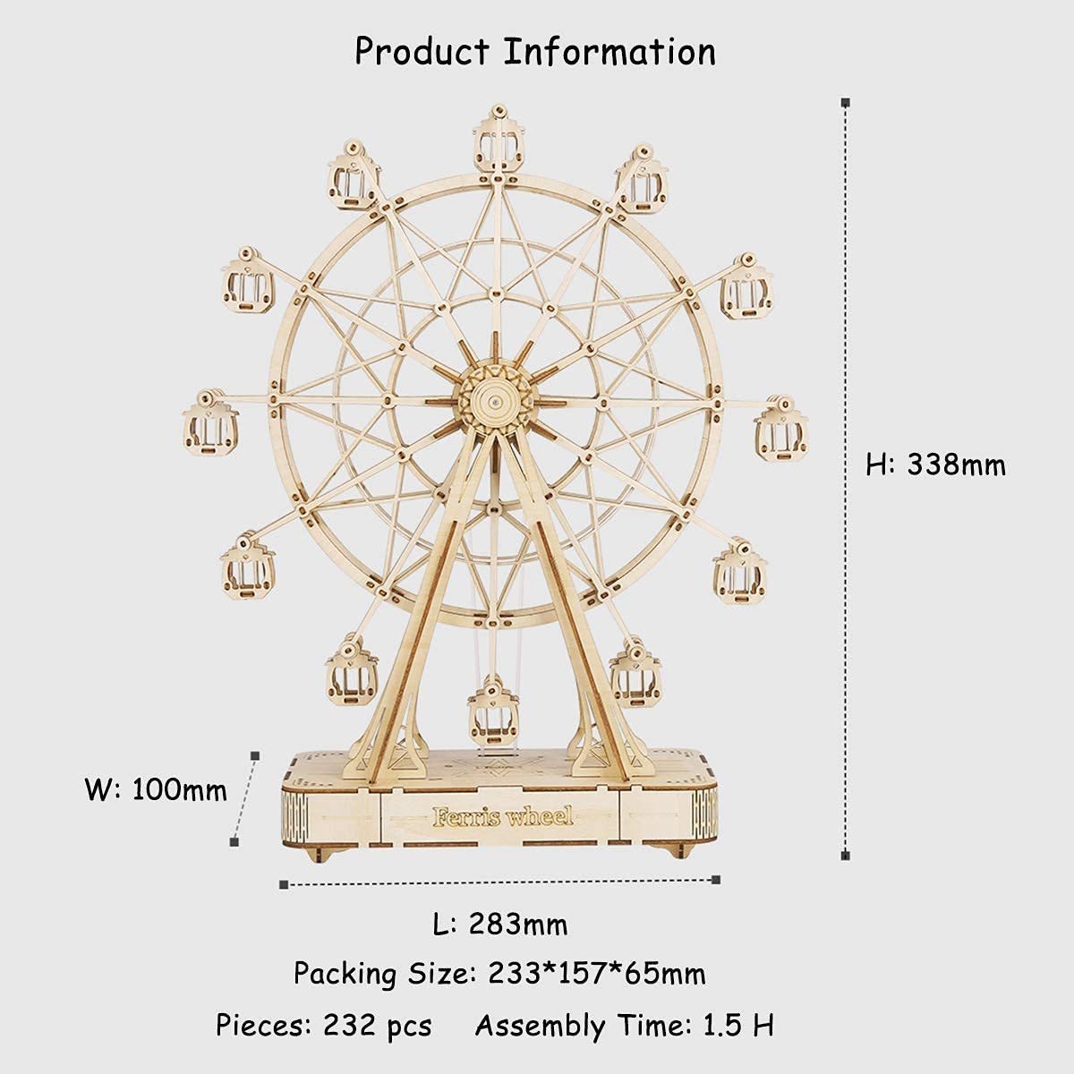 Robotime DIY Wooden Rotatable Ferris Wheel Model With Playing Music Toys For Children Birthday TGN01 My Store