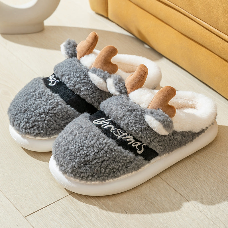 Christmas Shoes Winter Home Slippers Elk Soft Cozy Bedroom Slipper Slip On House Shoes - Nyaabs